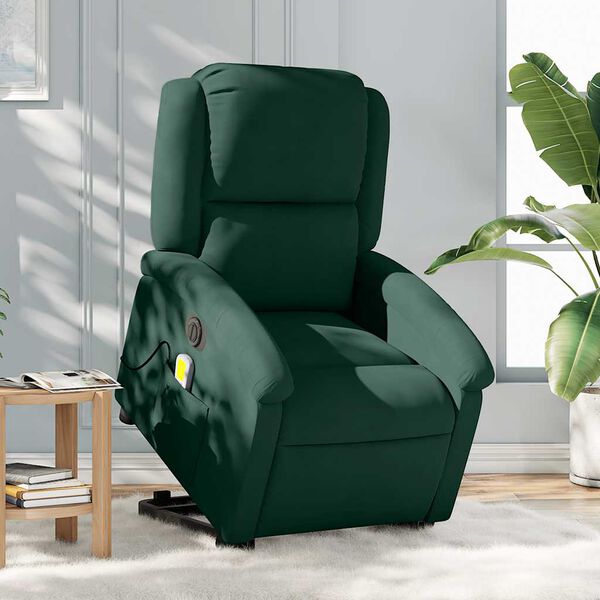 vidaXL Fauteuil inclinable de massage &eacute;lectrique vert fonc&eacute; velours