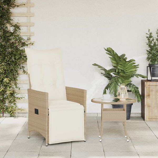 vidaXL Chaise inclinable de jardin avec coussins beige r&eacute;sine tress&eacute;e