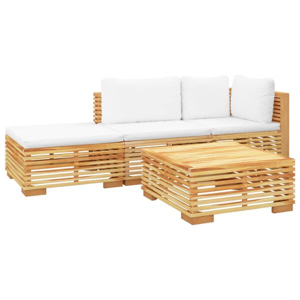 vidaXL Salon de jardin 4 pcs avec coussins Bois de teck solide