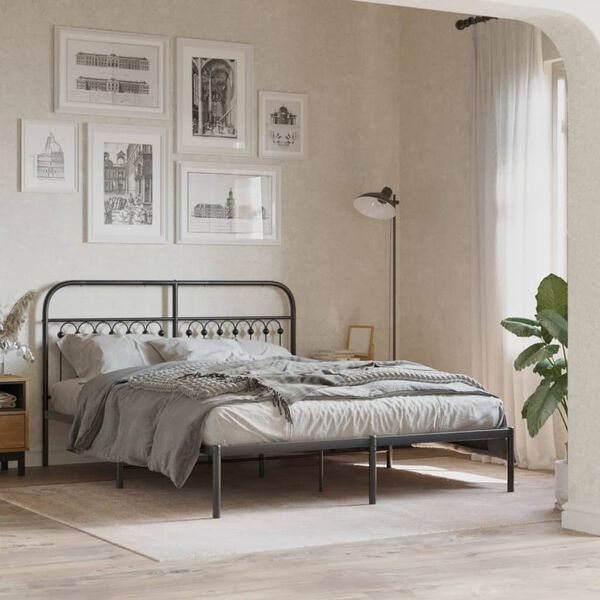 vidaXL Cadre de lit m&eacute;tal sans matelas avec t&ecirc;te de lit noir 150x200cm