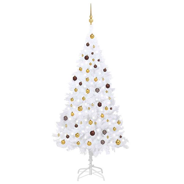 vidaXL Arbre de No&euml;l artificiel pr&eacute;-&eacute;clair&eacute; et boules blanc 210 cm PVC
