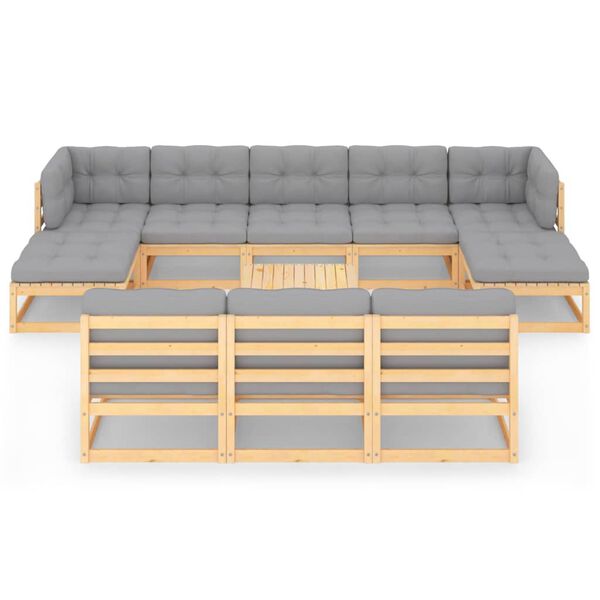 vidaXL Salon de jardin 11 pcs avec coussins Bois de pin massif