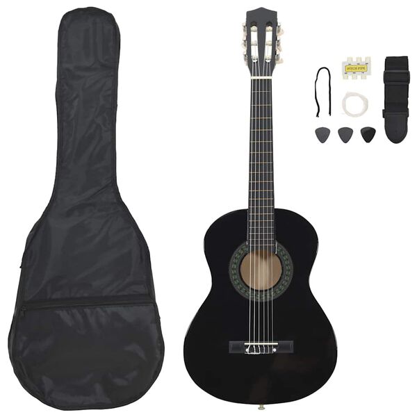 vidaXL Jeu de guitare classique pour débutants 8 pcs Noir 1/2 34"