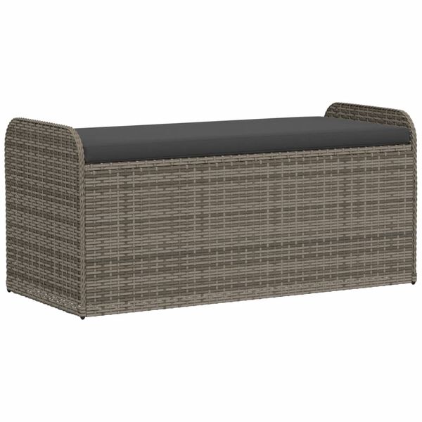vidaXL Banc de rangement avec coussin gris 115x51x52 cm r&eacute;sine tress&eacute;e