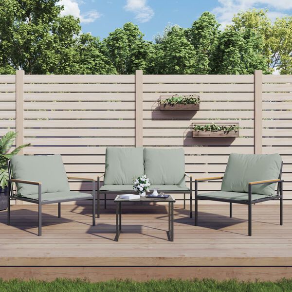 vidaXL Salon de jardin avec coussins 4 pcs anthracite acier