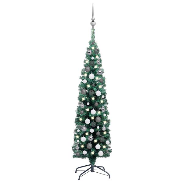 vidaXL Sapin de No&euml;l artificiel mince pr&eacute;-&eacute;clair&eacute; et boules vert 120cm