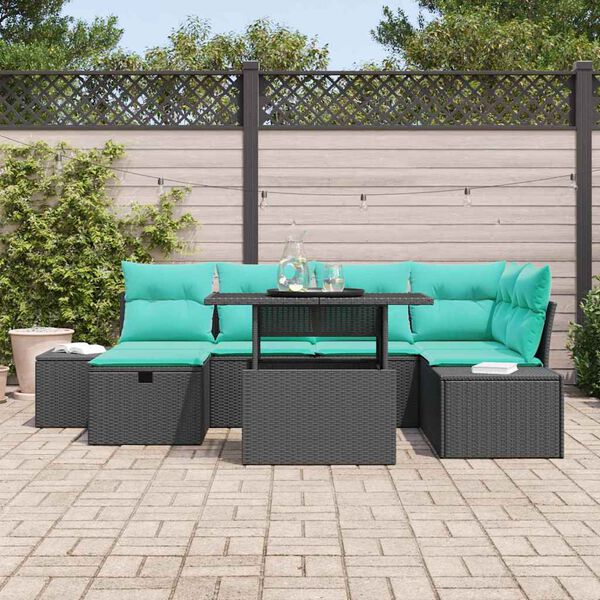 vidaXL Ensemble de canap&eacute; de jardin avec coussin 7 pcs Noir polyrotin