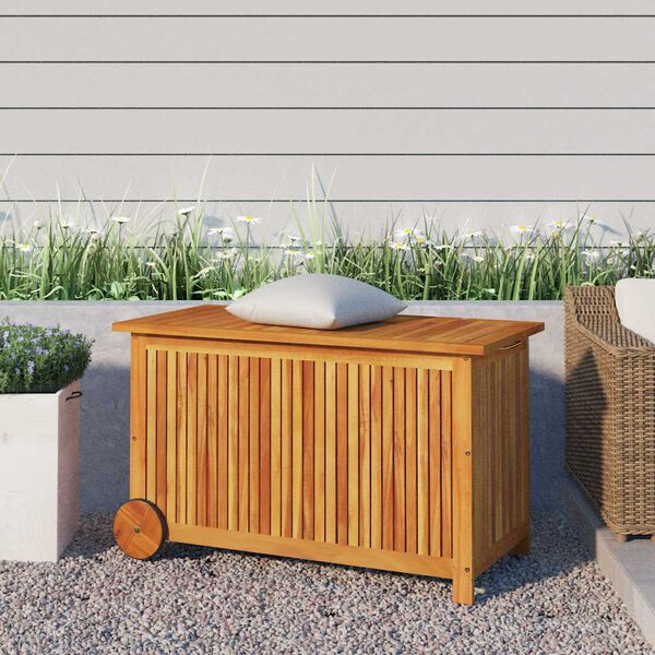 vidaXL Bo&icirc;te de rangement de jardin avec roues 90x50x58 cm Bois acacia