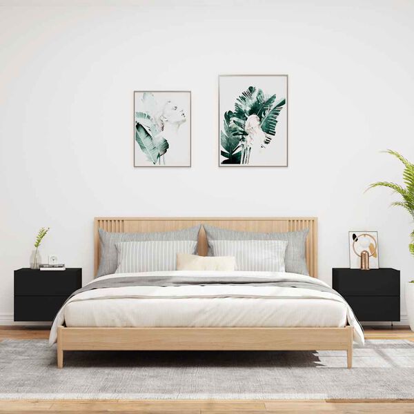 vidaXL Tables de chevet murales avec lumières LED 2 pcs noir