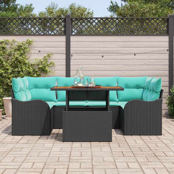 vidaXL Ensemble de canap&eacute; de jardin avec coussin 7 pcs Noir et bleu