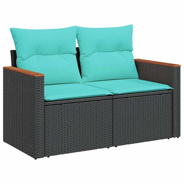 vidaXL Salon de jardin 4 pcs avec coussins noir r&eacute;sine tress&eacute;e