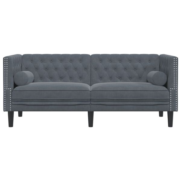vidaXL Canap&eacute; Chesterfield avec traversins 2 places gris fonc&eacute; velours