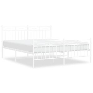 vidaXL Cadre de lit m&eacute;tal sans matelas et pied de lit blanc 150x200 cm