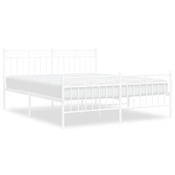 vidaXL Cadre de lit m&eacute;tal sans matelas et pied de lit blanc 150x200 cm