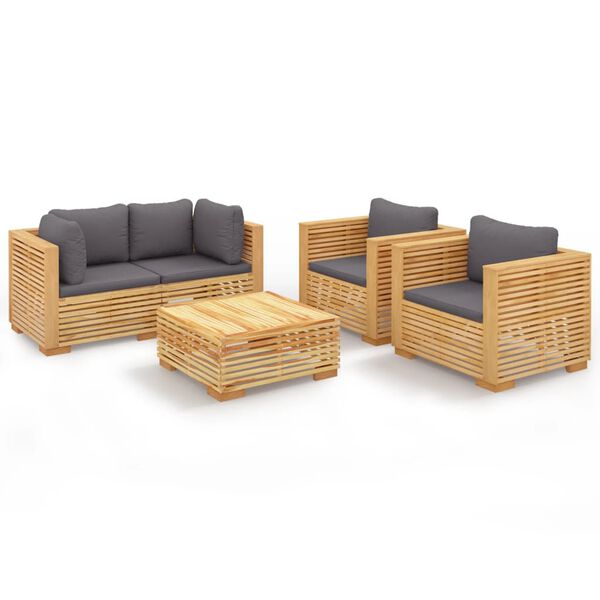 vidaXL Salon de jardin 5 pcs avec coussins Bois de teck solide
