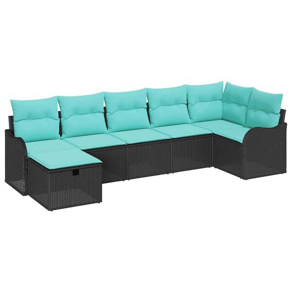 vidaXL Ensemble de Canap&eacute;s avec coussin Noir et turquoise polyrotin