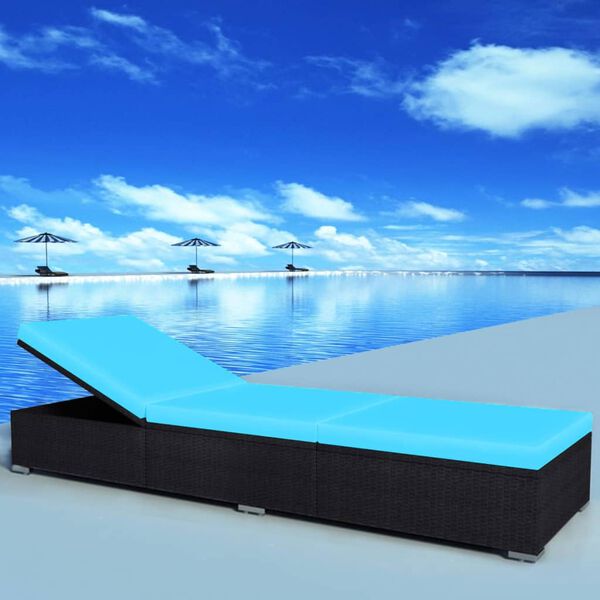 vidaXL Chaise longue avec coussin R&eacute;sine tress&eacute;e Noir