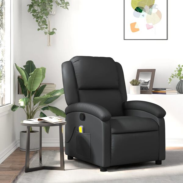 vidaXL Fauteuil de massage inclinable noir cuir v&eacute;ritable