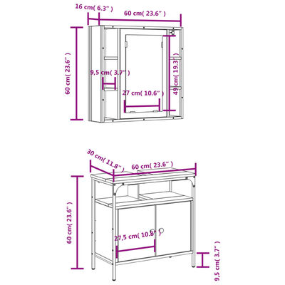 vidaXL Ensemble de meubles salle de bain 2 pcs noir bois d'ingénierie