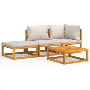 vidaXL Salon de jardin 4 pcs avec coussins gris clair bois massif