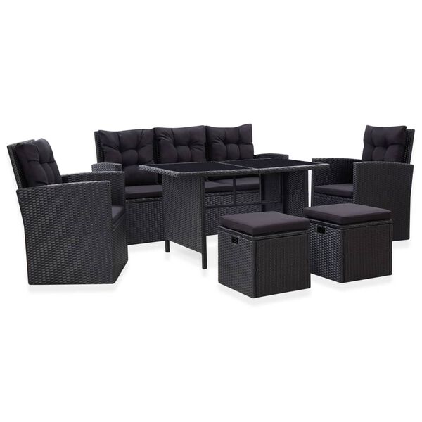 vidaXL Salon de jardin 6 pcs avec coussins R&eacute;sine tress&eacute;e Noir