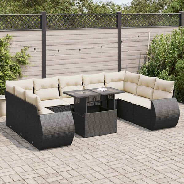 vidaXL Salon de jardin 10 pcs avec coussins noir r&eacute;sine tress&eacute;e