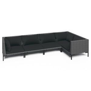 vidaXL Salon de jardin 5 pcs avec coussins R&eacute;sine tress&eacute;e Gris fonc&eacute;