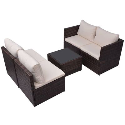 vidaXL Salon de jardin 5 pcs avec coussins Résine tressée Marron