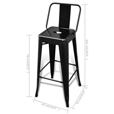 vidaXL Tabourets de bar lot de 2 noir acier