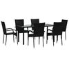 vidaXL Ensemble &agrave; manger de jardin 7 pcs Noir R&eacute;sine tress&eacute;e