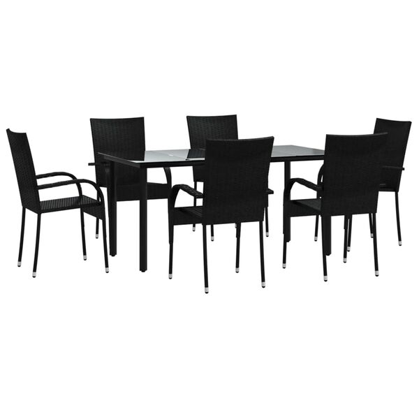 vidaXL Ensemble &agrave; manger de jardin 7 pcs Noir R&eacute;sine tress&eacute;e