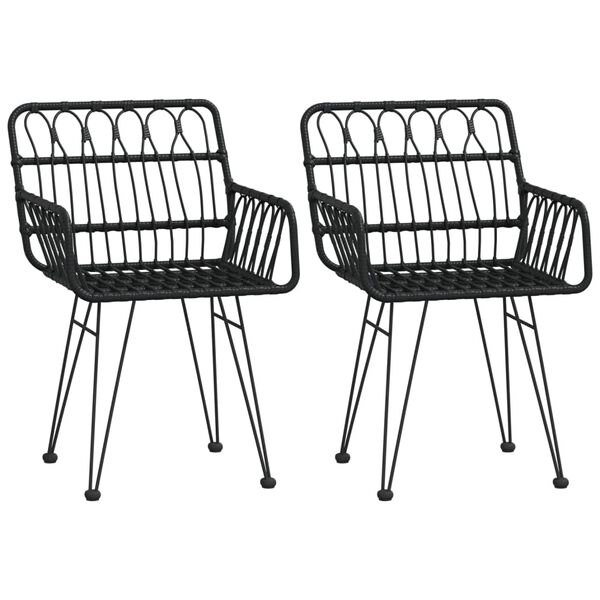 vidaXL Ensemble &agrave; manger de jardin 3 pcs Noir R&eacute;sine tress&eacute;e
