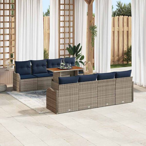 vidaXL Ensemble de canap&eacute; de jardin 7 pcs gris et bleu marine