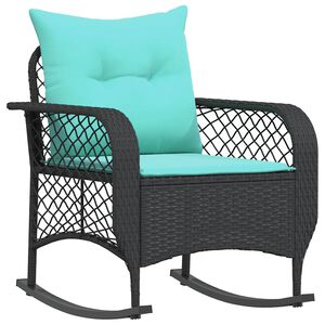 vidaXL Chaise &agrave; bascule de jardin avec coussins noir r&eacute;sine tress&eacute;e