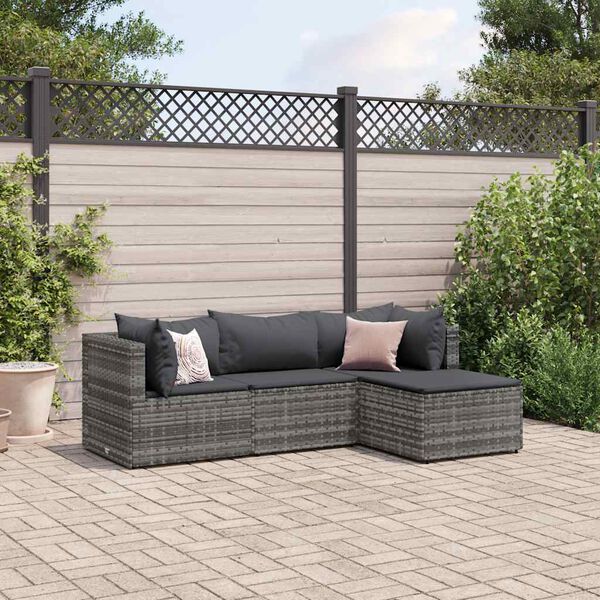 vidaXL Salon de jardin 4 pcs avec coussins Gris R&eacute;sine tress&eacute;e