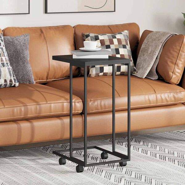 vidaXL Table d'appoint avec roues Noir 40x30x63,5 cm Bois d'ing&eacute;nierie