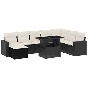 vidaXL Salon de jardin 9 pcs avec coussins noir r&eacute;sine tress&eacute;e