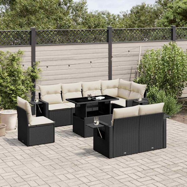 vidaXL Salon de jardin 9 pcs avec coussins noir r&eacute;sine tress&eacute;e