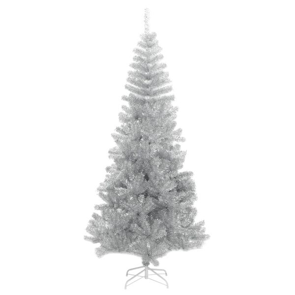 vidaXL Sapin de No&euml;l artificiel avec support argent&eacute; 210 cm PET