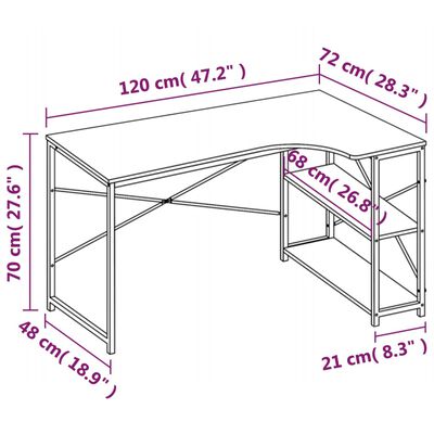 vidaXL Bureau d'ordinateur Blanc et chêne 120 x 72 x 70 cm