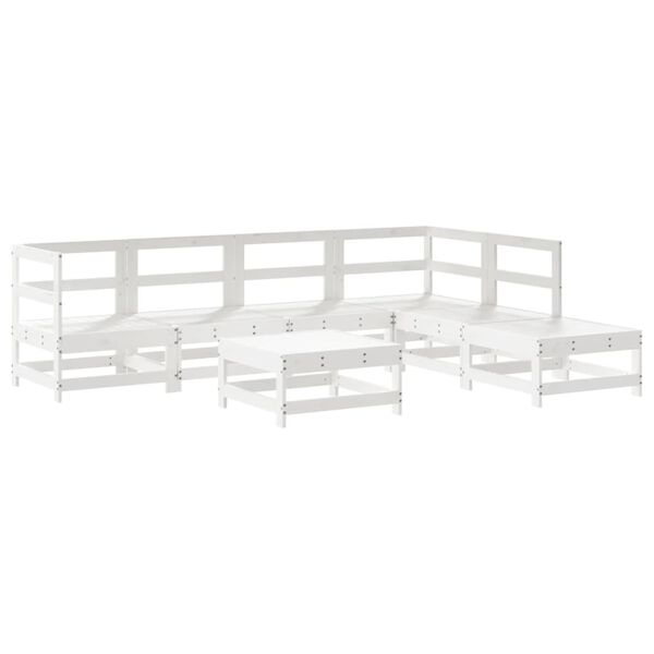 vidaXL Salon de jardin 7 pcs avec coussins blanc bois massif
