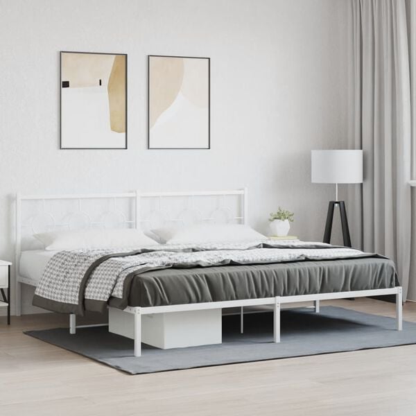 vidaXL Cadre de lit m&eacute;tal sans matelas et t&ecirc;te de lit blanc 193x203 cm