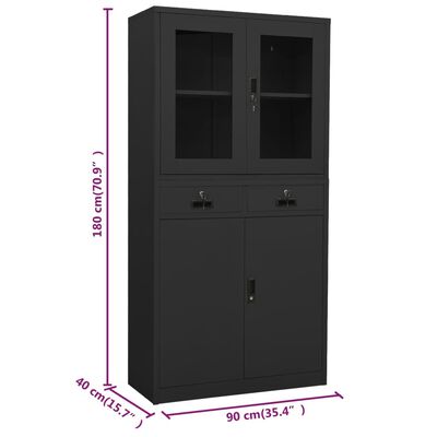 vidaXL Armoire de bureau Anthracite 90x40x180 cm Acier et verre trempé