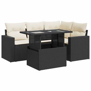vidaXL Salon de jardin 5 pcs avec coussins noir r&eacute;sine tress&eacute;e