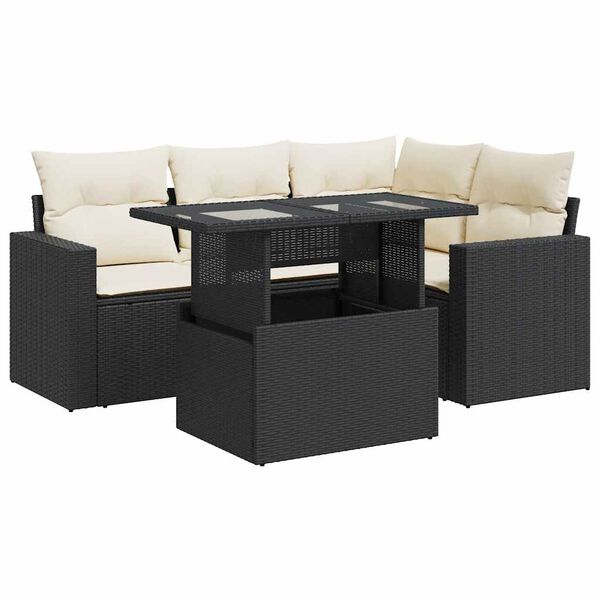 vidaXL Salon de jardin 5 pcs avec coussins noir r&eacute;sine tress&eacute;e