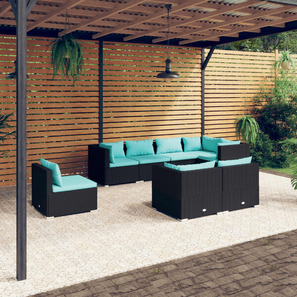 vidaXL Salon de jardin 8 pcs avec coussins R&eacute;sine tress&eacute;e Noir