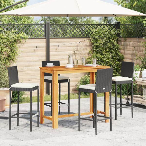 vidaXL Ensemble de bar de jardin 5 pcs noir bois massif acacia rotin