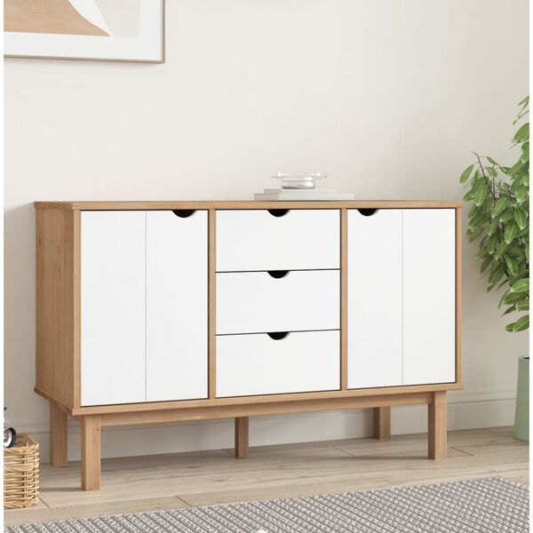 vidaXL Buffet OTTA Marron et blanc 113,5x43x73 cm Bois massif pin
