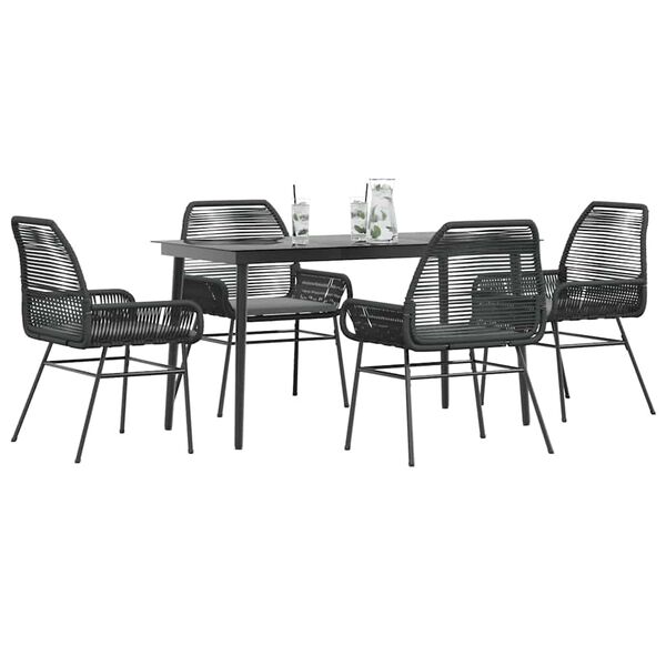 vidaXL Ensemble &agrave; manger de jardin et coussins 5 pcs noir rotin verre