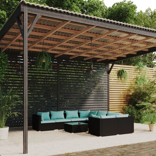 vidaXL Salon de jardin 9 pcs avec coussins R&eacute;sine tress&eacute;e Noir